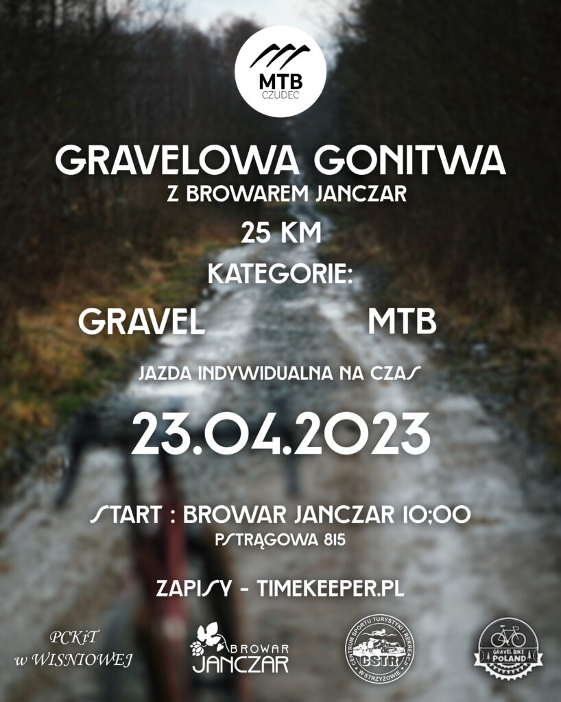 Plakat - Grawelowa Gonitwa z Browarem Janczar
Jazda Indywidualna na czas
23.04.2023
Start: Browar Janaczar 10.00